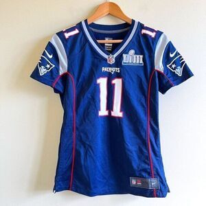 Nike JULIAN EDELMAN Blue NEW ENGLAND PATRIOTS Women's Super Bowl 52 LII TOP SZ S